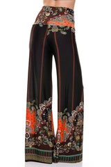 Niobe Clothing High Waist Foldover Boho Palazzo Pants (Rust) - pants