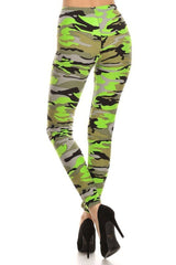 Niobe Clothing Neon Green Camo Graphic Print Lined Leggings - leggings