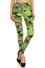 Niobe Clothing Neon Green Camo Graphic Print Lined Leggings - leggings