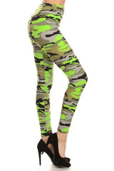 Niobe Clothing Neon Green Camo Graphic Print Lined Leggings - leggings