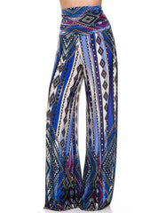 Niobe Clothing High Waist Foldover Boho Palazzo Pants (Royal) - pants