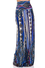 Niobe Clothing High Waist Foldover Boho Palazzo Pants (Royal) - pants