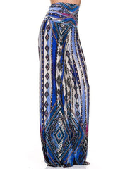 Niobe Clothing High Waist Foldover Boho Palazzo Pants (Royal) - pants