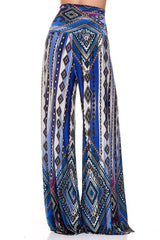 Niobe Clothing High Waist Foldover Boho Palazzo Pants (Royal) - pants