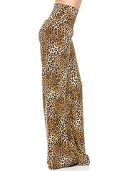 Niobe Clothing High Waist Fold Over Wide Leg Palazzo Pants (Leopard Print) - pants