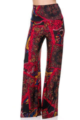 Niobe Clothing High Waist Fold Over Wide Leg Gaucho Palazzo Pants (Red Fire) - pants