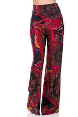 Niobe Clothing High Waist Fold Over Wide Leg Gaucho Palazzo Pants (Red Fire) - pants