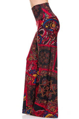 Niobe Clothing High Waist Fold Over Wide Leg Gaucho Palazzo Pants (Red Fire) - pants