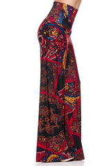 Niobe Clothing High Waist Fold Over Wide Leg Gaucho Palazzo Pants (Red Fire) - pants