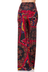Niobe Clothing High Waist Fold Over Wide Leg Gaucho Palazzo Pants (Red Fire) - pants