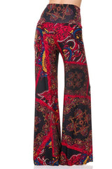 Niobe Clothing High Waist Fold Over Wide Leg Gaucho Palazzo Pants (Red Fire) - pants