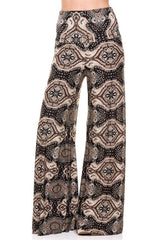 Niobe Clothing High Waist Foldover Boho Palazzo Pants (Bronze Baroque) - pants