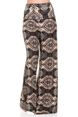 Niobe Clothing High Waist Foldover Boho Palazzo Pants (Bronze Baroque) - pants