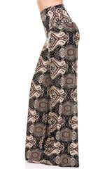 Niobe Clothing High Waist Foldover Boho Palazzo Pants (Bronze Baroque) - pants