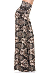 Niobe Clothing High Waist Foldover Boho Palazzo Pants (Bronze Baroque) - pants