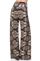 Niobe Clothing High Waist Foldover Boho Palazzo Pants (Bronze Baroque) - pants