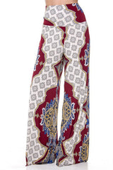 Niobe Clothing High Waist Foldover Boho Palazzo Pants (Red Crystal Chandelier) - pants