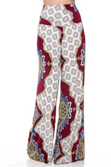 Niobe Clothing High Waist Foldover Boho Palazzo Pants (Red Crystal Chandelier) - pants