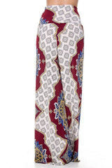 Niobe Clothing High Waist Foldover Boho Palazzo Pants (Red Crystal Chandelier) - pants