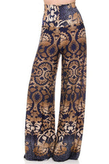 Niobe Clothing High Waist Foldover Boho Palazzo Pants (Navy & Gold) - pants