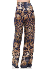 Niobe Clothing High Waist Foldover Boho Palazzo Pants (Navy & Gold) - pants