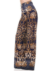 Niobe Clothing High Waist Foldover Boho Palazzo Pants (Navy & Gold) - pants
