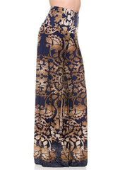 Niobe Clothing High Waist Foldover Boho Palazzo Pants (Navy & Gold) - pants