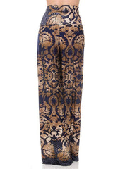 Niobe Clothing High Waist Foldover Boho Palazzo Pants (Navy & Gold) - pants