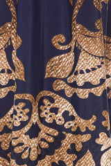 Niobe Clothing High Waist Foldover Boho Palazzo Pants (Navy & Gold) - pants