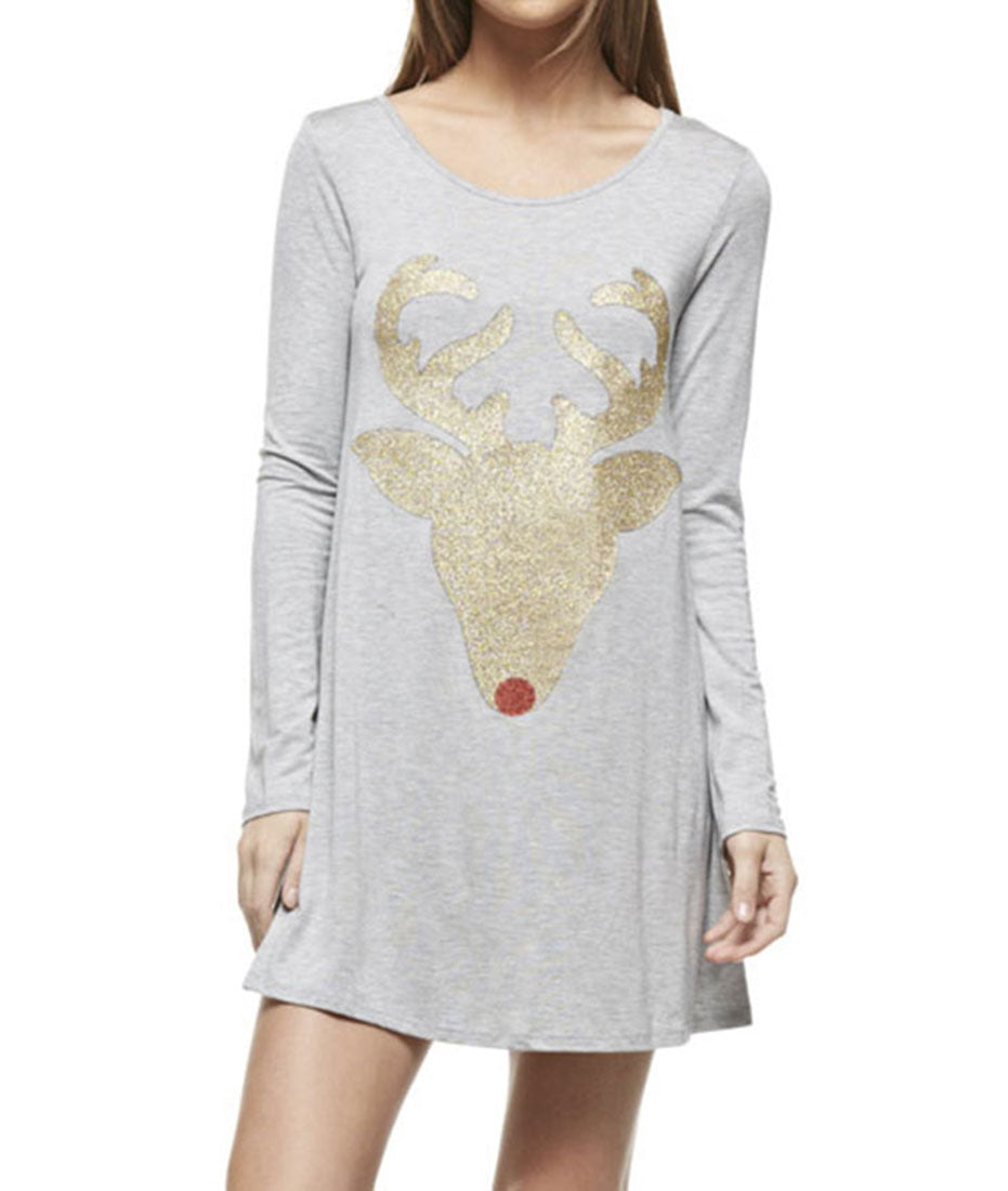 Niobe Clothing Reindeer Antler Glitter Long Sleeve Tunic - Overshirts f_dresses