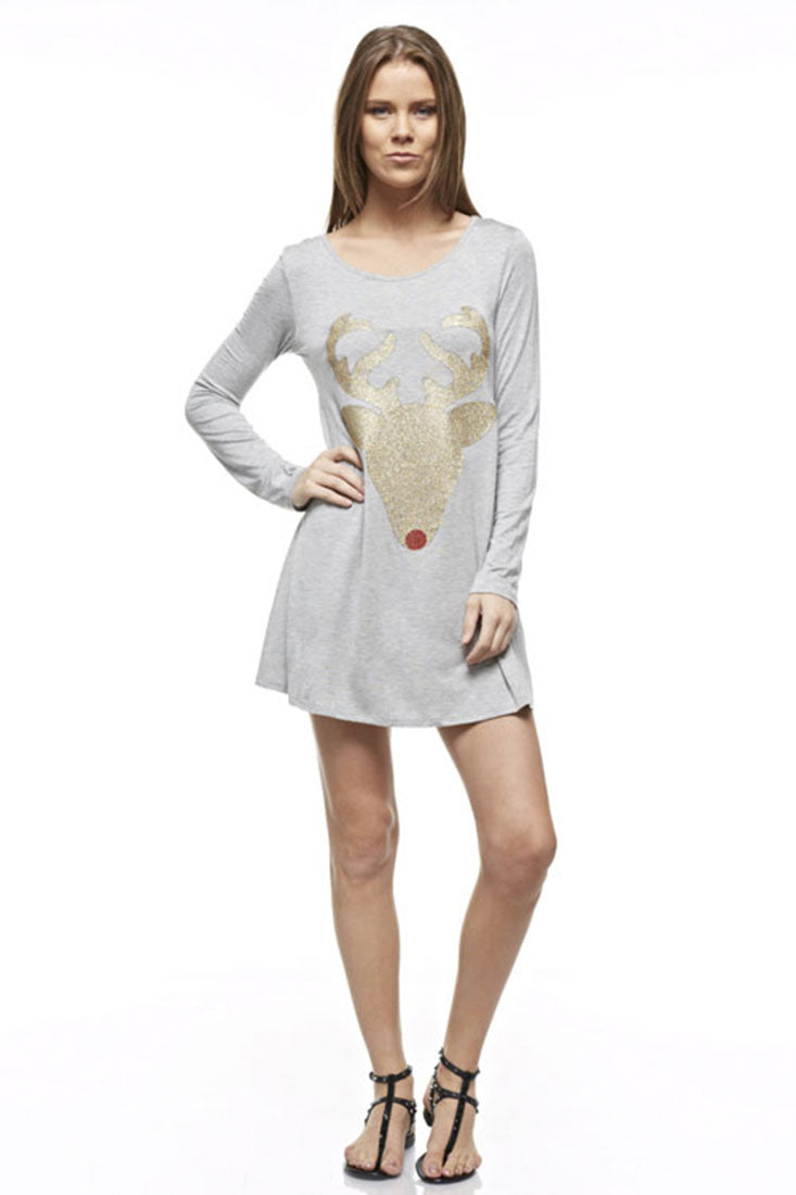 Niobe Clothing Reindeer Antler Glitter Long Sleeve Tunic - Overshirts f_dresses