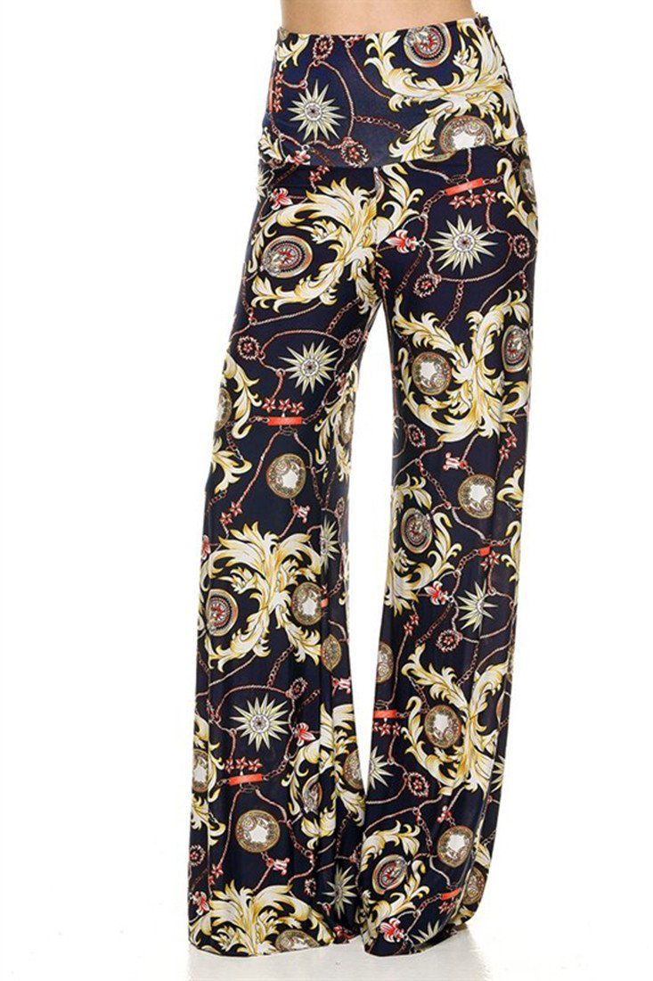 Niobe Clothing High Waist Foldover Boho Palazzo Pants (Golden Sunburst) - pants