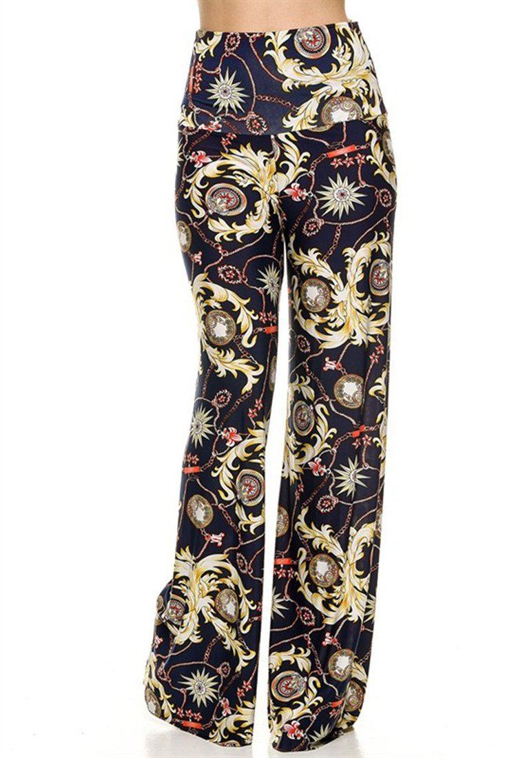 Niobe Clothing High Waist Foldover Boho Palazzo Pants (Golden Sunburst) - pants