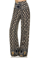 Niobe Clothing High Waist Foldover Boho Palazzo Pants (Midnight Sahara) - pants