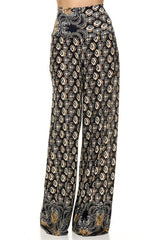 Niobe Clothing High Waist Foldover Boho Palazzo Pants (Midnight Sahara) - pants