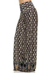Niobe Clothing High Waist Foldover Boho Palazzo Pants (Midnight Sahara) - pants