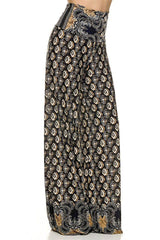 Niobe Clothing High Waist Foldover Boho Palazzo Pants (Midnight Sahara) - pants