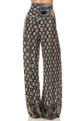 Niobe Clothing High Waist Foldover Boho Palazzo Pants (Midnight Sahara) - pants