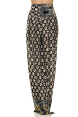 Niobe Clothing High Waist Foldover Boho Palazzo Pants (Midnight Sahara) - pants