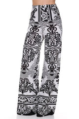 Niobe Clothing High Waist Fold Over Wide Leg Lounge Palazzo Pants (White Sands) - pants