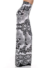 Niobe Clothing High Waist Fold Over Wide Leg Lounge Palazzo Pants (White Sands) - pants