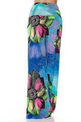 Niobe Clothing High Waist Fold Over Wide Leg Gaucho Palazzo Pants (Sea Bloom) - pants