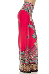 Niobe Clothing High Waist Fold Over Wide Leg Gaucho Palazzo Pants (Coral) - pants