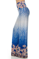 Niobe Clothing High Waist Fold Over Wide Leg Gaucho Palazzo Pants (White Royal) - pants