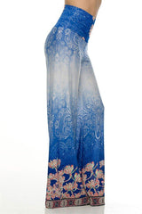 Niobe Clothing High Waist Fold Over Wide Leg Gaucho Palazzo Pants (White Royal) - pants