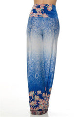 Niobe Clothing High Waist Fold Over Wide Leg Gaucho Palazzo Pants (White Royal) - pants