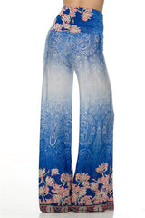Niobe Clothing High Waist Fold Over Wide Leg Gaucho Palazzo Pants (White Royal) - pants