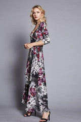 Niobe Clothing 3/4 Sleeve Animal Floral Bohemian Maxi Dress - dress