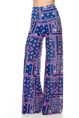 Niobe Clothing High Waist Fold Over Wide Leg Lounge Palazzo Pants (Purple Paisley) - pants
