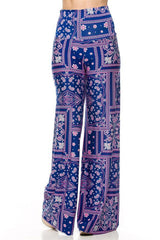Niobe Clothing High Waist Fold Over Wide Leg Lounge Palazzo Pants (Purple Paisley) - pants